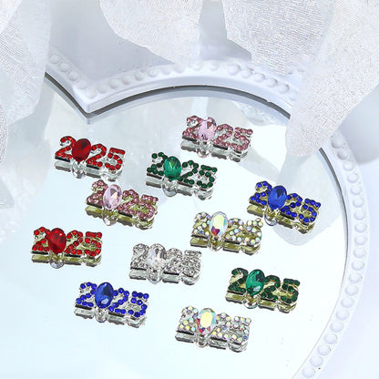 12pcs Luxury Gold 2025 Nail Studs Glitter 3D Nail Charms Jewelry Manicure 3D Nail Art Decorations Nail Supply