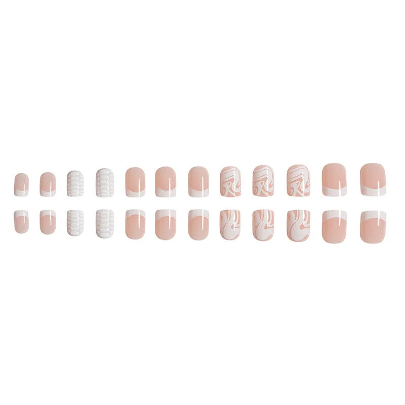 24pcs Press on Nails Short Square Fake Nails White French Simple Design Wearable Acyrlic Nails Tips for Women and Girls Manicure