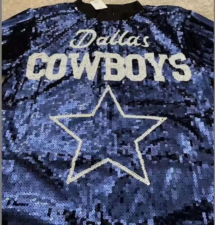 2023 New Cowboy Baseball Football Game Female Tops Sequin Women Jersey Dress