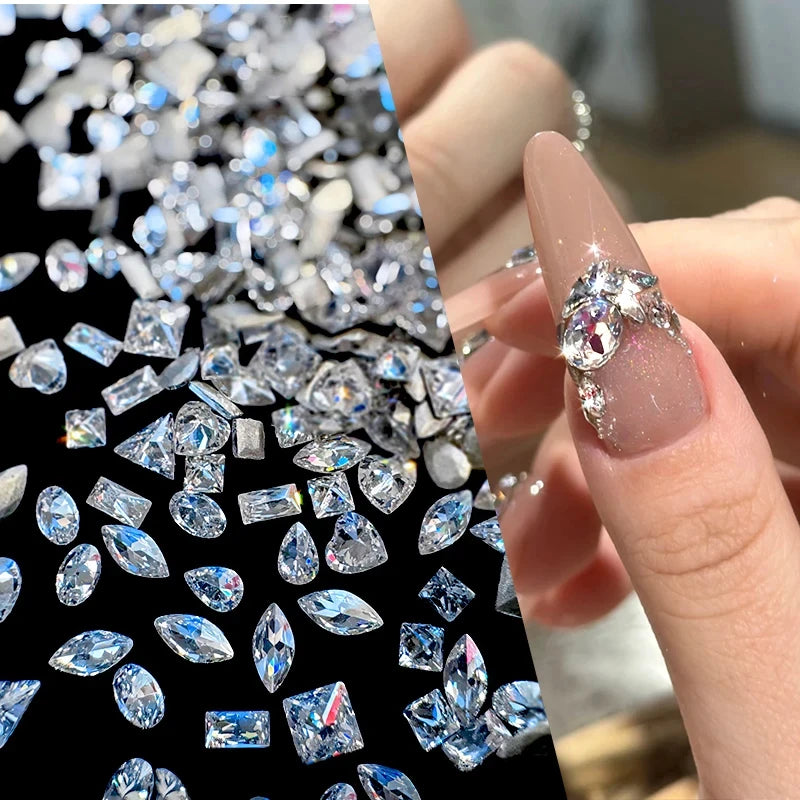 50Pcs/set Mini Irregular Flat Bottom Nail Rhinestones Basic Glitter Crystal Nail Decorations DIY Material Nail Art Charm Accesso