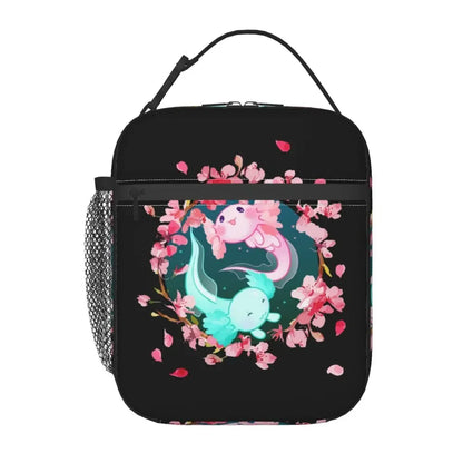 Axolotl In Pocket Insulated Lunch Bags for Women Amphibian Exotic Animal Resuable Thermal Cooler Bento Box Kids School Children