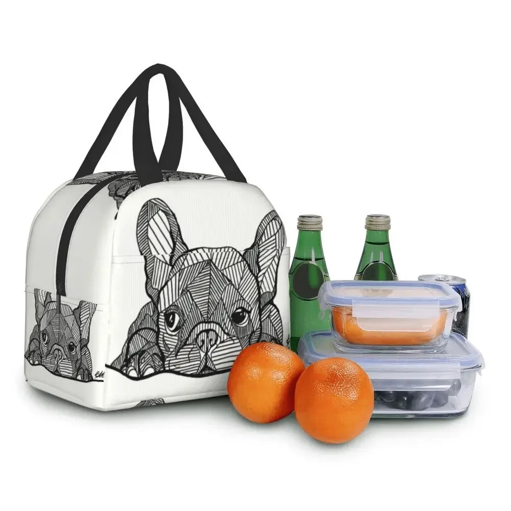 French Bulldog Puppy Facial Insulated Lunch Bag for Work School Picnic Resuable Portable Thermal Cooler Lunch Box for Women Kids