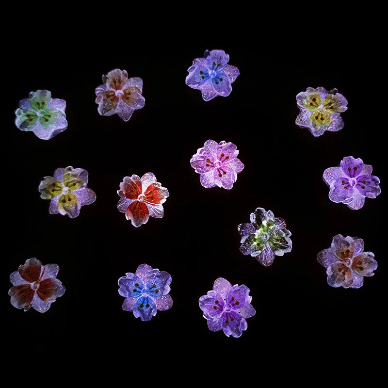 30PCS Ice Transparent Flower Resin 3D Nail Art Charms Glow-In-Dark Butterlfy Bowknot Nail Decorations DIY Jewelry Accessories