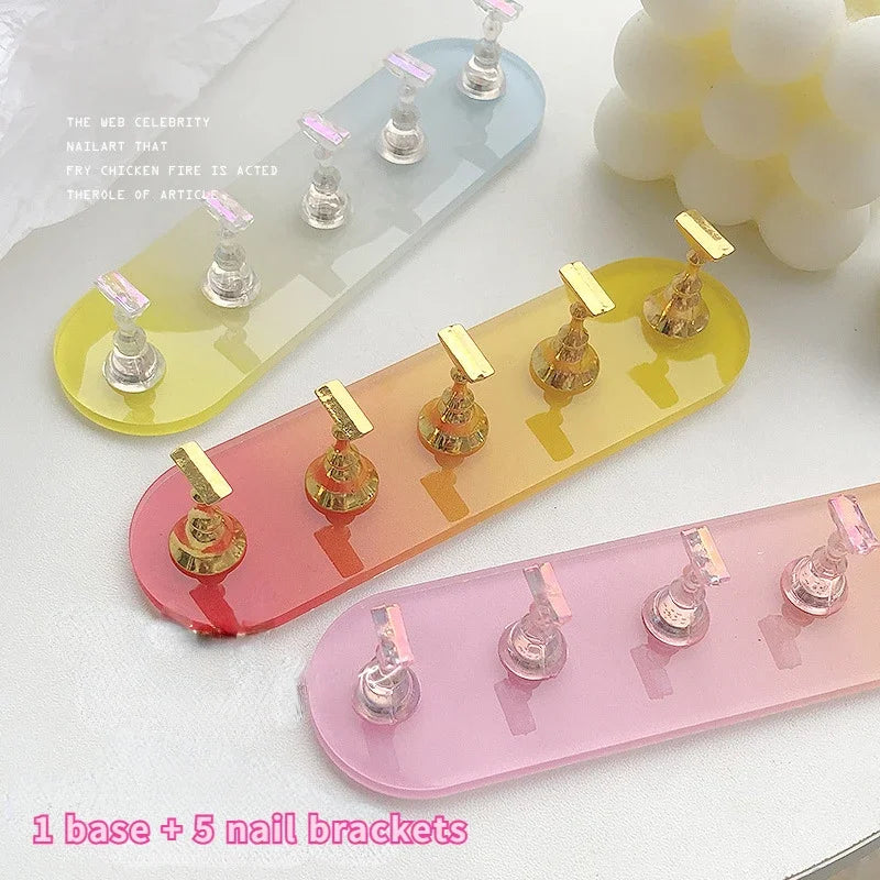 1 Base + 5 Nail Holders Gradient Aurora Nail Holders For Displaying Acrylic Nail Holders For Displaying Press-on Nails