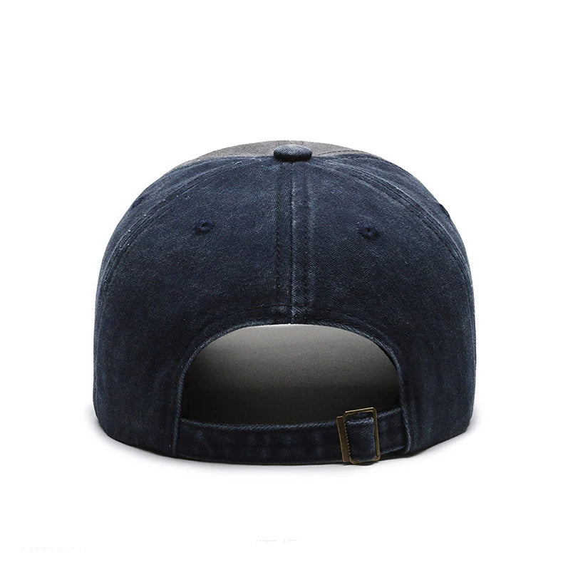 Four Seasons Men Baseball Cap Casual Distressed Washed Cotton Letter Embroidered Cap Bent Brim Dome Casual Sun Protection Hat