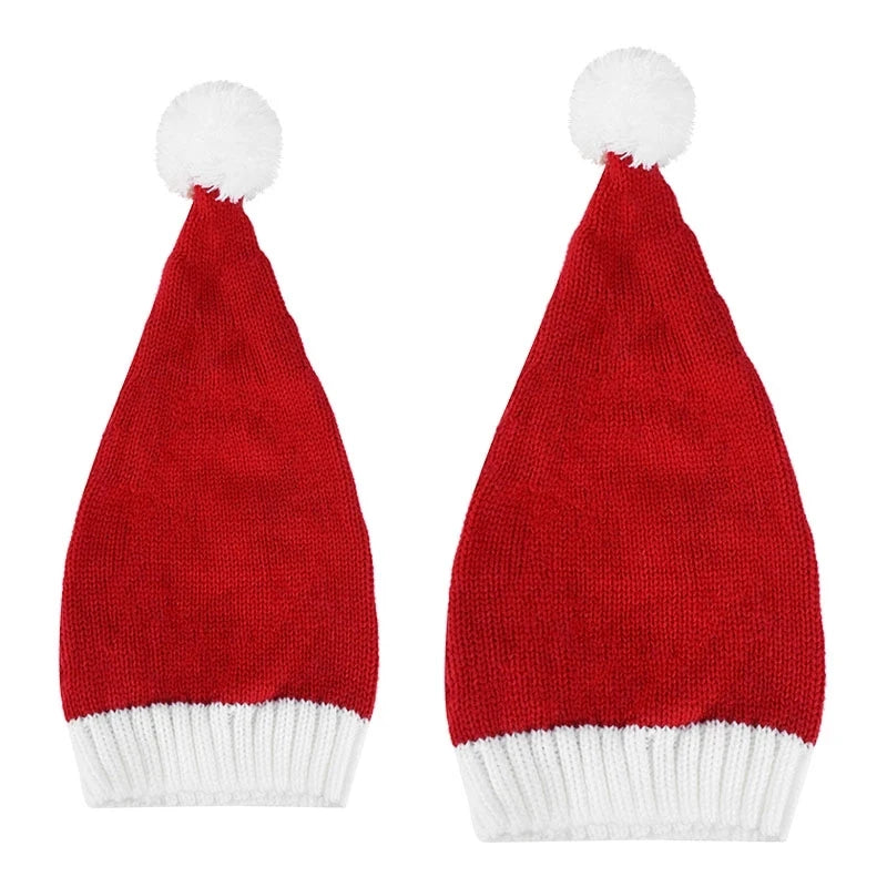 2024 Knitted Christmas Hat Cute Pompom Adult Child Soft Beanie Santa Cap New Year Party Kids Gift Navidad Natal Noel Decoration