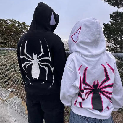 Full Zip Up Spider Hoodie Women Men Streetwear Harajuku Graphic Oversized Jacket Hood Shirt Punk Gothic Y2K Clothes Sweatshirt