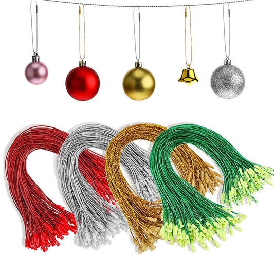 100Pcs Christmas Ornaments Hanger String Ornament Hook Ropes Precut String with Snaps Locking for Xmas Ornament Hanging Decor