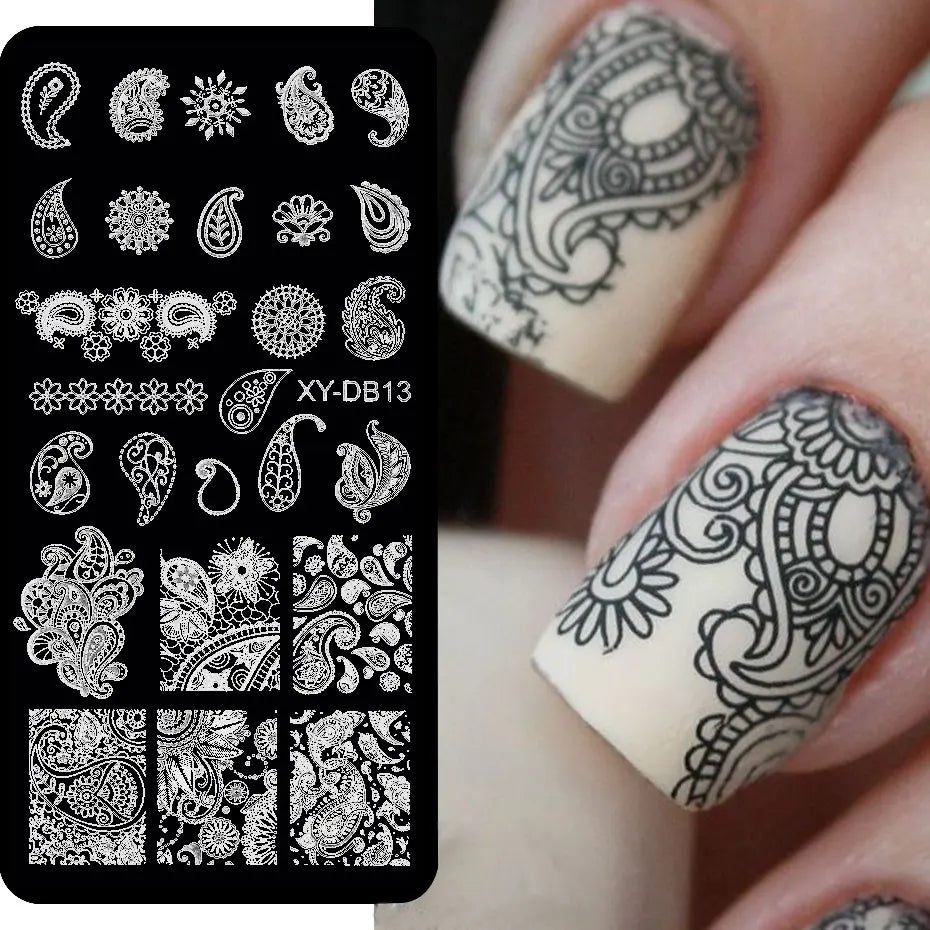 Lace Flower Nail Art Stamping Plate Wedding Bohemian Style Polish Printing Template Plate Floral Nail Art Stencils Manicure Tool