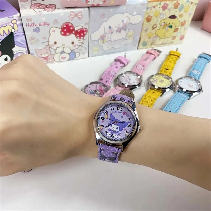 Anime Sanrio PU leather electronic watch kulomi big-eared dog Melody children's watch gift with gift box