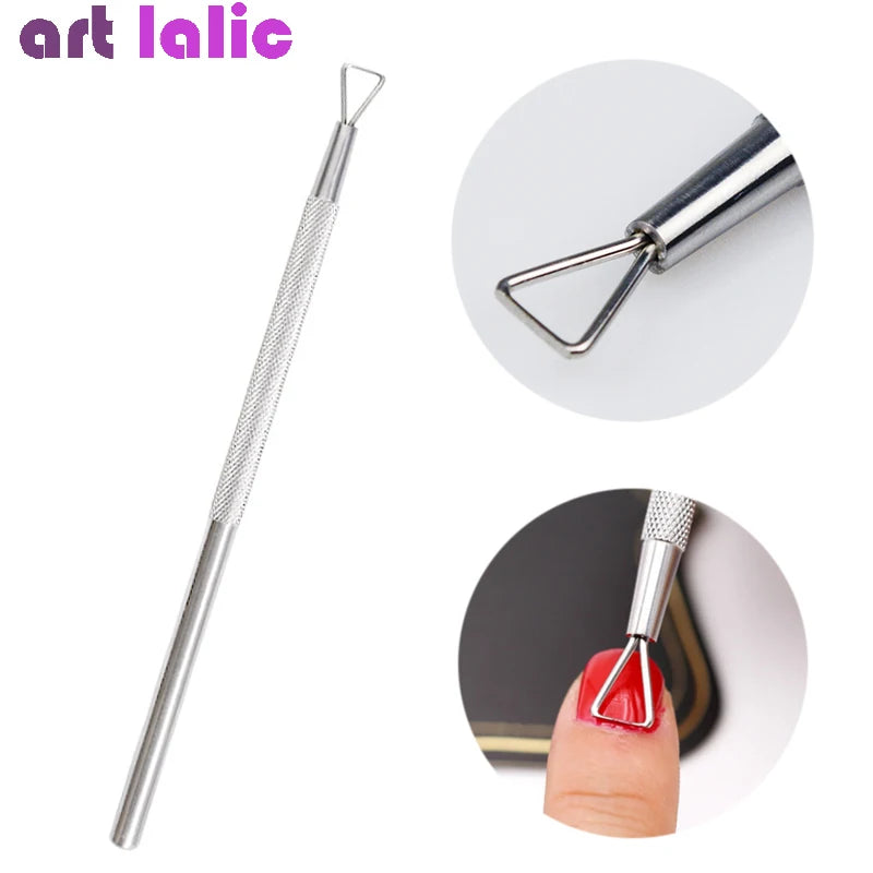 Nail Art Polish UV Gel Remover Stick Rod, Stainless Steel, Triangle, Dead Skin, Cuticle Pusher, Cleaner, Grinding Manicure Tools