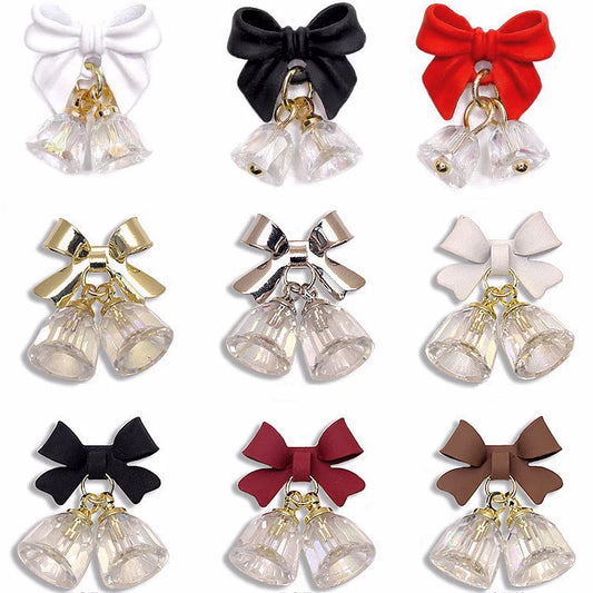 5PCS Luxury Nail Charms Bow Crystal Christmas Bell Pendant Metal Nail Art Decoration Jewelry Accessories Manicure Decor Supplies