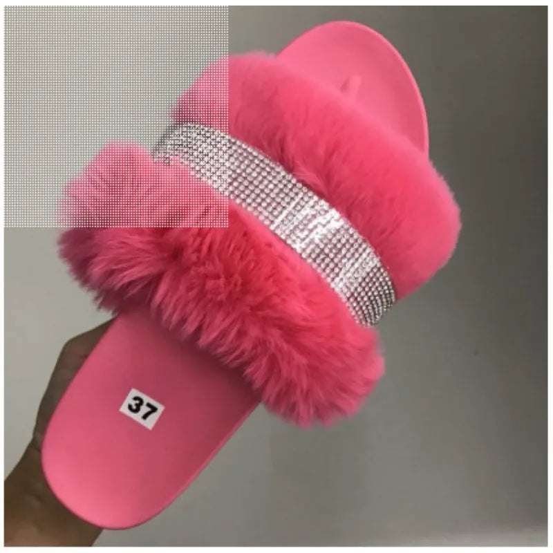 2024Summer Women Casual Slippers Luxury Rhinestone Suede Platform Flats Indoor Outdoor Comfortable FemaleSlippers Chanclas Mujer