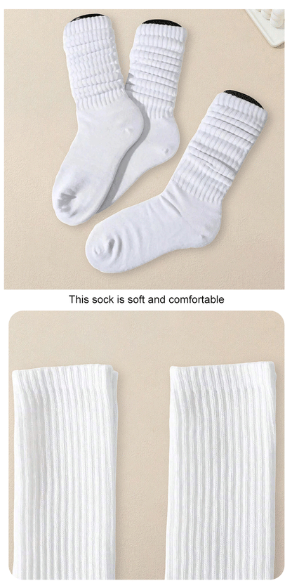 3 Pairs Women White Stacked Socks Simple Fashionable Versatile Socks Antibacterial Comfortable Lightweight Soft Mid Length Socks