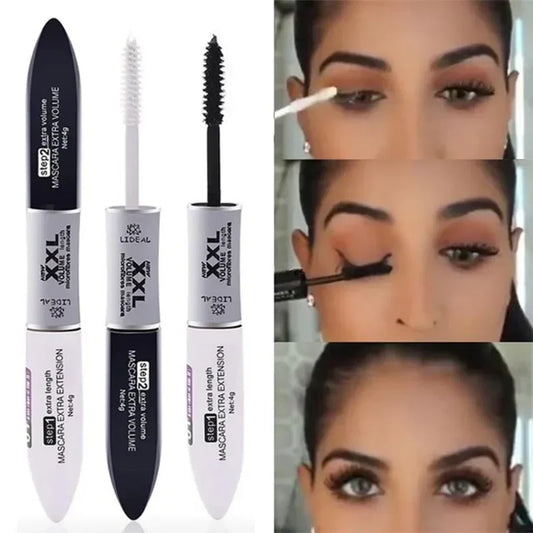 2 IN 1 4D Silk Fiber Lash Mascara Black Mascara Waterproof Silk Fiber Volume Double Lengthening Curling Eye Mascara