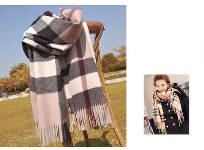 190*70cm Winter Scarf Women Classic Lattice Pashmina Scarf Soft Female Cashmere Scarves Shawls Wraps Handkerchief towel 2024