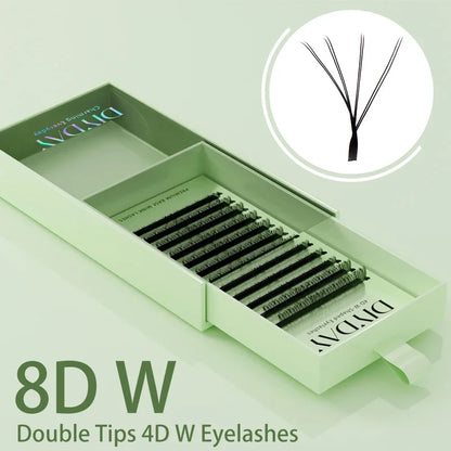 DIYDAY 4D 8D W-Shaped Eyelash Extension Double Tips W shape Lashes Automatic Flowering W Eyelashes Natural Soft Fake Lash Fans