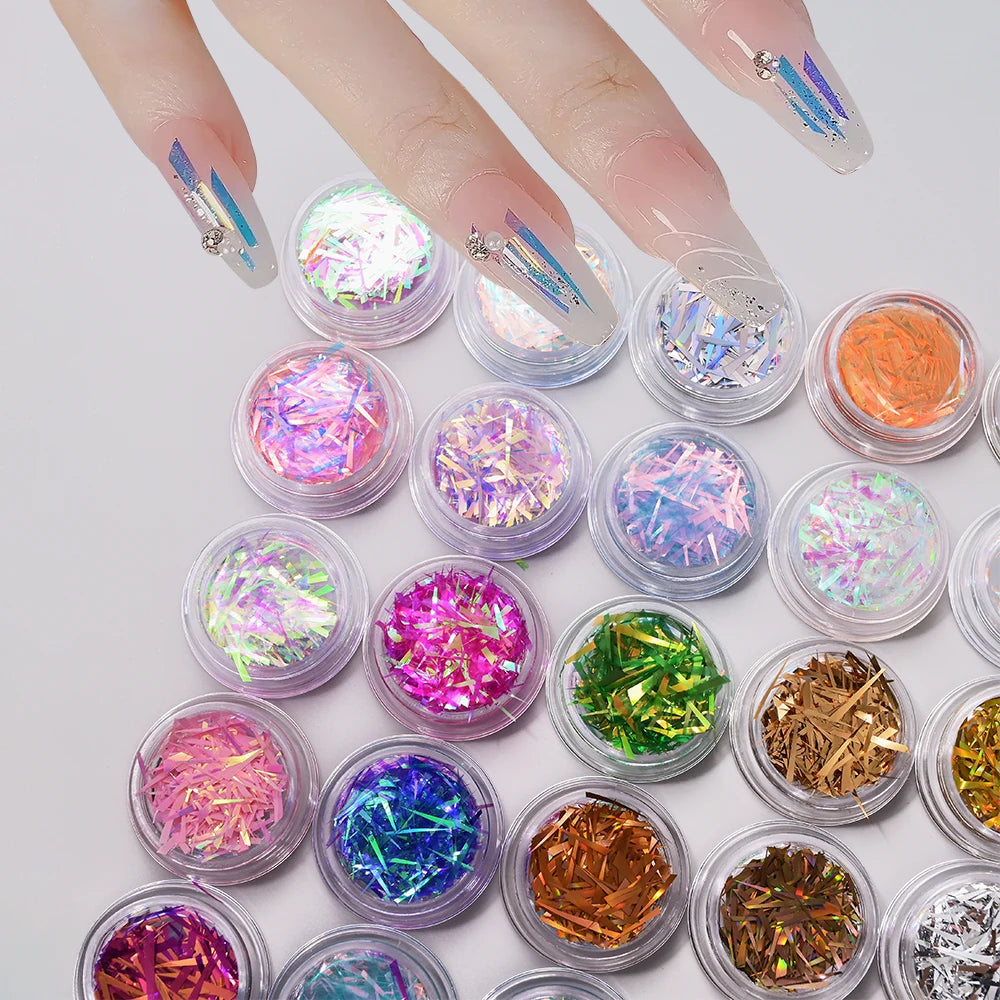 1Box Irregular Holographic Broken Glass Paper Aurora Nail Foil Decal Gradient Laser Flakes Sticker DIY Accessories Manicure Deco