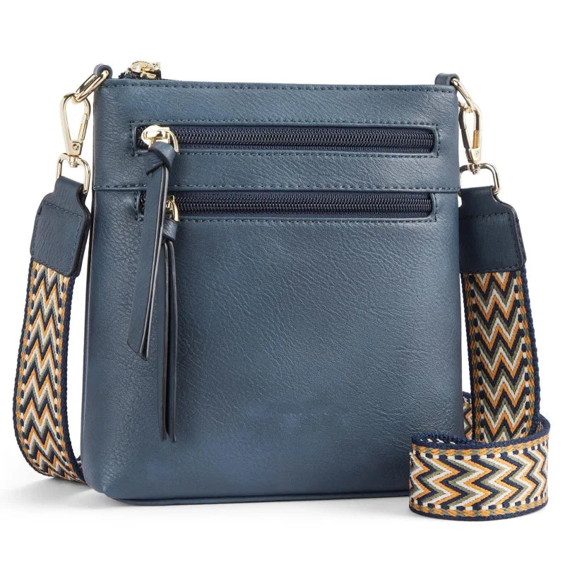 Fashionable Women's Shoulder Bag with Multiple Zippered Pockets and Vertical Design