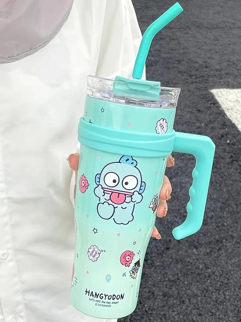 1200ml Sanrio Thermos Bottle Cute Hello Kitty Kuromi Cinnamoroll Melody Cartoon Large Capacity Straw Stainless Steel Bottle Gift