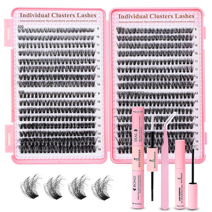 640pcs Lash Extension Kit DIY Mix Curl Individual Lashes Kit Explosive eyelashes with Lash Bond and Seal, remove, Lash Tweezers