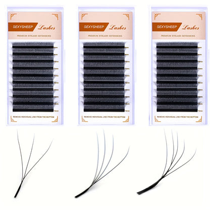 Automatic Flowering W Shape Bloom 3D 4D 5D 0.07MM C/D Curl Mix Tray 8-15MM  Premade Fans Eyelash Extensions Natural Soft