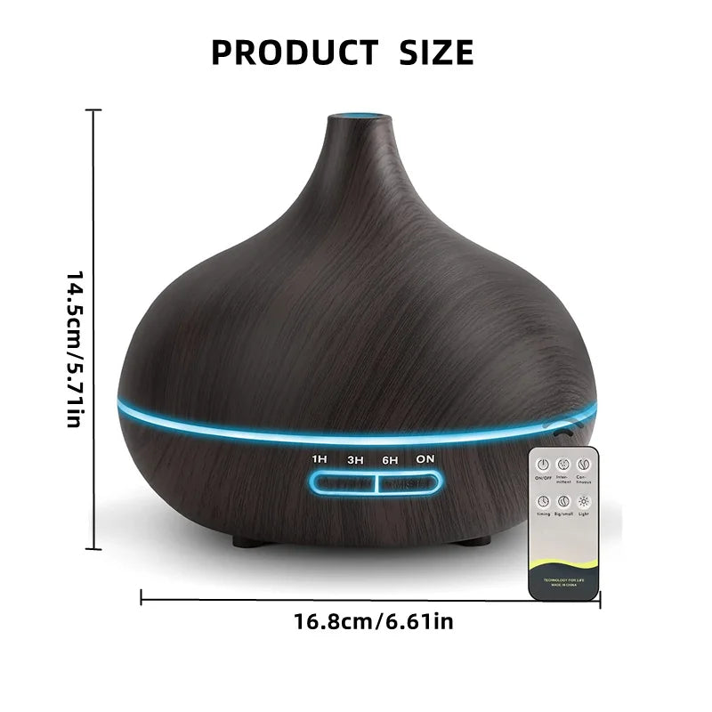 550ml Wood Color USB Aroma Diffuser, Essential Oil Diffuser with 7 Color LED Lights & Remote Control, USB Powered Air Humidifier