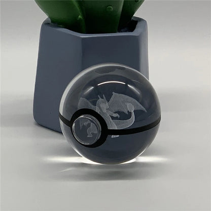 Pokemon 3D Crystal Ball Pikachu Figure Pokeball Engraving Crystal Charizard Model with Led Light Base Toys Anime Christmas Gift