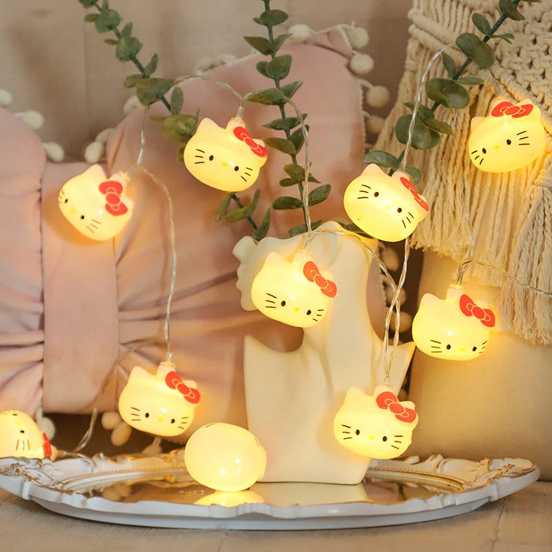 Kawaii Sanrio Hello Kitty Lights String  Bedroom Battery Atmosphere Lighting Home Decoration Anime Figures Luminous Model Toys