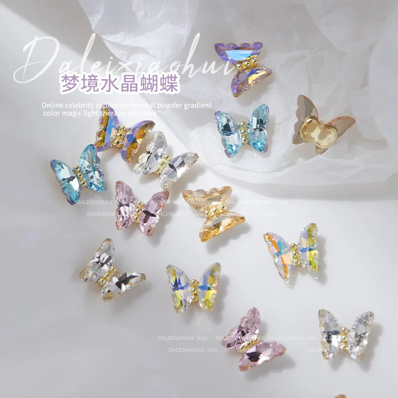 10Pcs AB Crystal Butterfly Rhinestone 12X10mm Flatback Shining Diamond Nail Jewelry 3D Aurora Symphony Butterfly Nail Art Charms