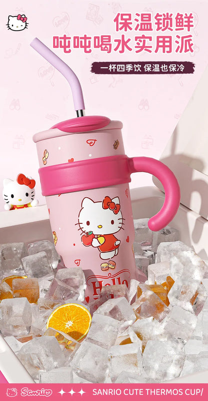 Sanrio Insulated Water Bottle Hello Kitty Cute Figure Large Capacity Straw Thermos700ml  Cup My Melody Cartoon kids Cup Gifts