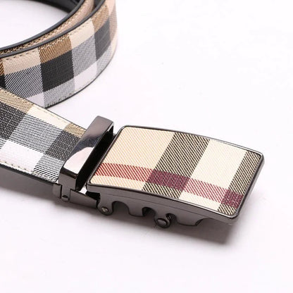 2024 New Men's Stripe Leather Belt Fashion Belt Men's Leather Belt Automatic Buckle Male Pure Leather Business Leisure Belts