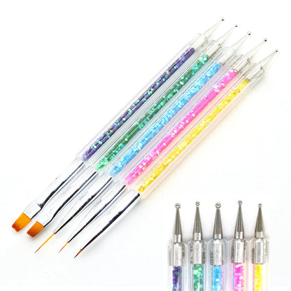 5/20Pcs Nail Art Brush Design Tip Painting Drawing Carving Dotting Pen FlatFan Liner Acrylic Gel UV Polish Manicure Tools