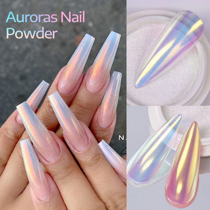 NICOLE DIARY White Chrome Nail Powder Glitter Aurora Mirror White Rubbing Pigment Dust Manicure Nail Accessories Decoration DIY