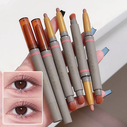 With Eye Shadow Brush Cream Matte Shimmer Eyeshadow Stick Double-head Glitter Highlighter Stick Sparkling Silkworm Eyeliner Pen