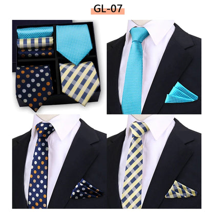 Luxury Men's Tie 3 Sets In Gift Box Paisley Striped Necktie Handkerchief For Men Gravata Wedding Formal Clothing Accessories