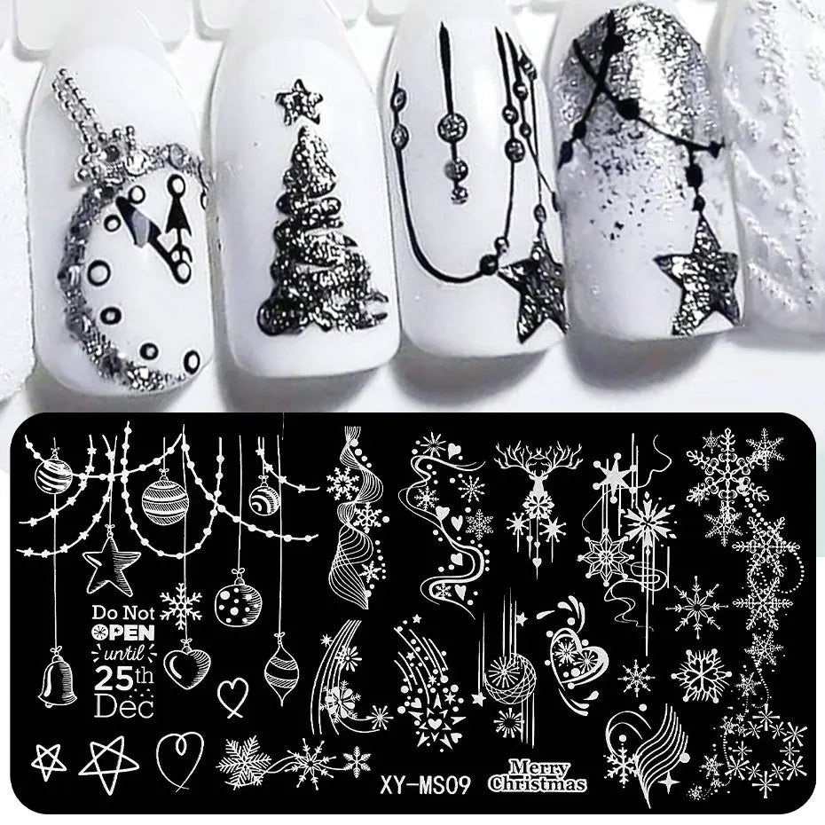 Cartoon Nail Stamping Plate Winter Cute Christmas Penguin Snowman Snowflake Leaf Nail Printing Stencil Templates Manicure Tools