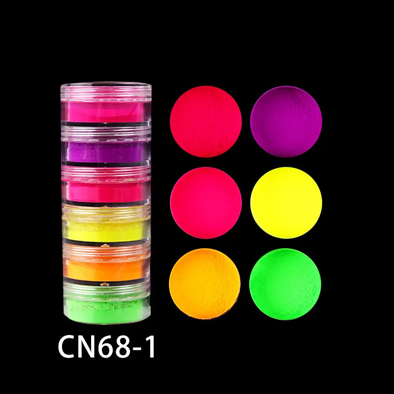 Neon Phosphor Pigment Powder Set 6colors/kit Fluorescent Rainbow Gradient Nails Powder for Acrylic Nails Art/Eyeshadow Makeup #&