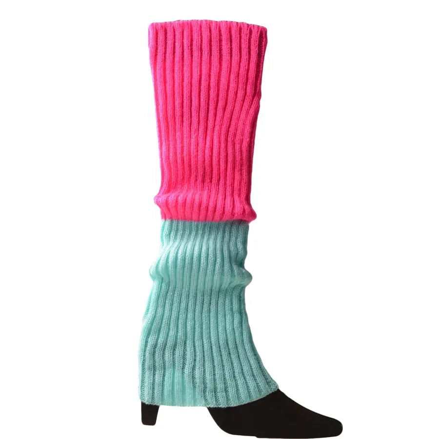 Women Halloween 80s Neon Colored Knit Leg Warmers Ribbed Bright Footless Socks Punk Black Knee High Gothic Hip-hop Rock Sock