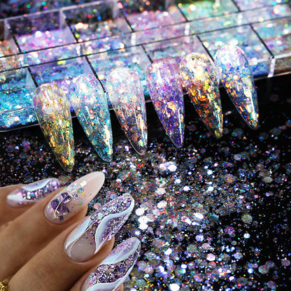 1 Box Aurora Nail Sequins Crystal Thin Irregular Butterfly Star Sparkly Nail Flakes UV Gel Polish Manicure Nail Art Decorations