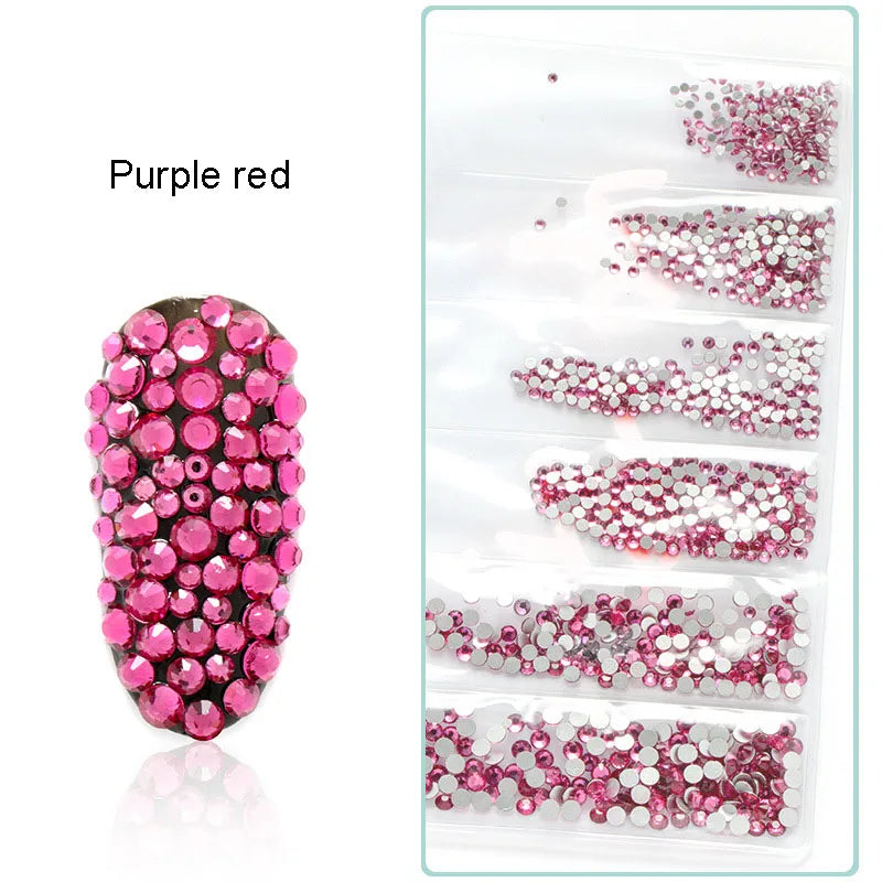 1728 Pcs/bag SS4-SS12 6-Sizes Mixed Round Nail Drill Adhesive Flat-bottomed Crystal Glass Mobile Phone Case Iron Diamond Mater