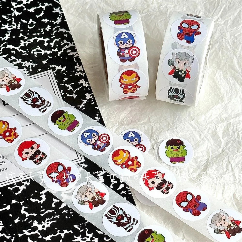 New 500PCS Avengers Roll Sticker MV Decorative Seal Sticker Circular Alliance Hulk Steel Iron Man Sticker Kids Gift Kawaii