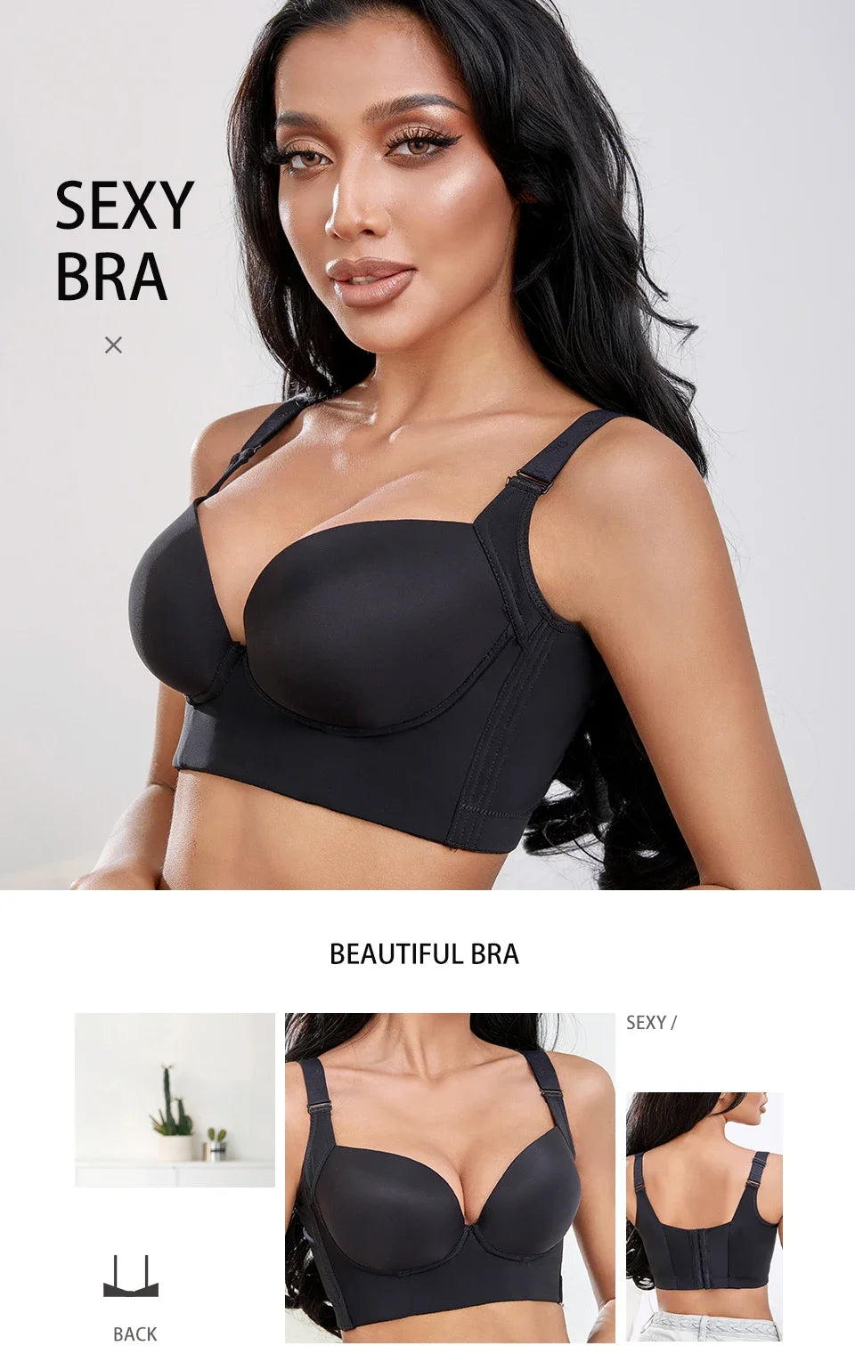 Push Up Bra for Women Deep Cup Hide Licensed Lingerie 34-50 Plus Size Bra Bralette Black Sexy Bra Underwear Women Backless Bra