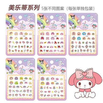 5pcs/set Luminous Kuromi 3D Nail Stickers Sanrio Melody Hello Kitty Nail Art Decoration Stickers Kids Fun Anime Manicure Decals