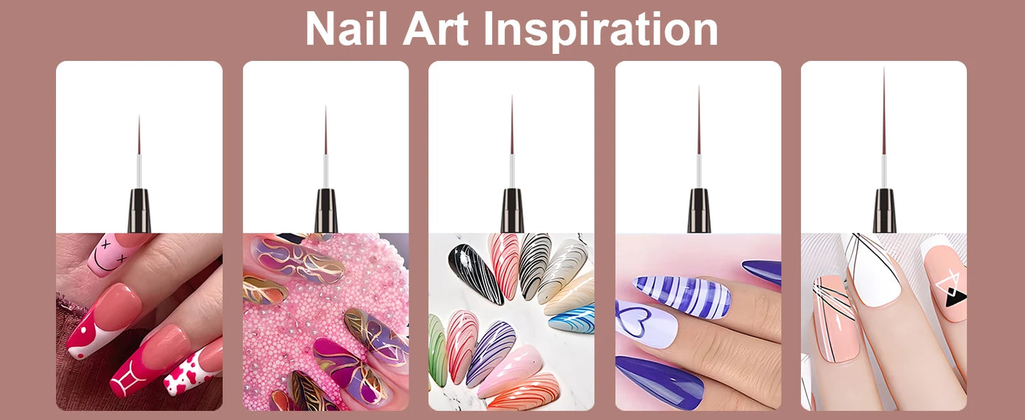 Nail Art Liner Brushes Set Elongated Lines Striping Drawing UV Gel Painting Nail Design Pen Professional Manicure Tool