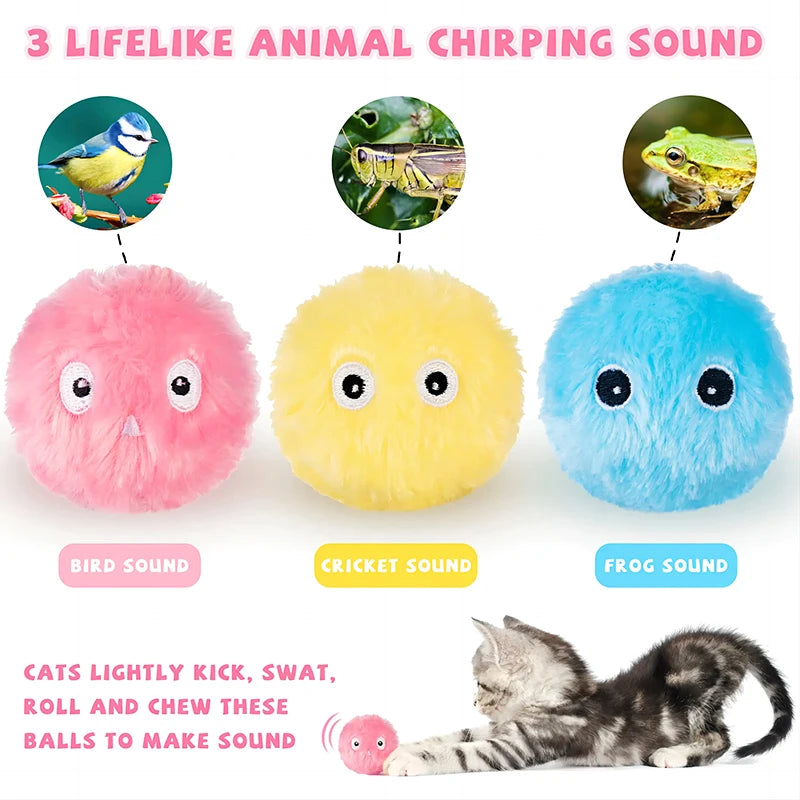 Cat Toys Interactive Ball Smart  Plush Electric Catnip Training Toy Kitten Touch Sounding Pet Product Squeak Toy Ball