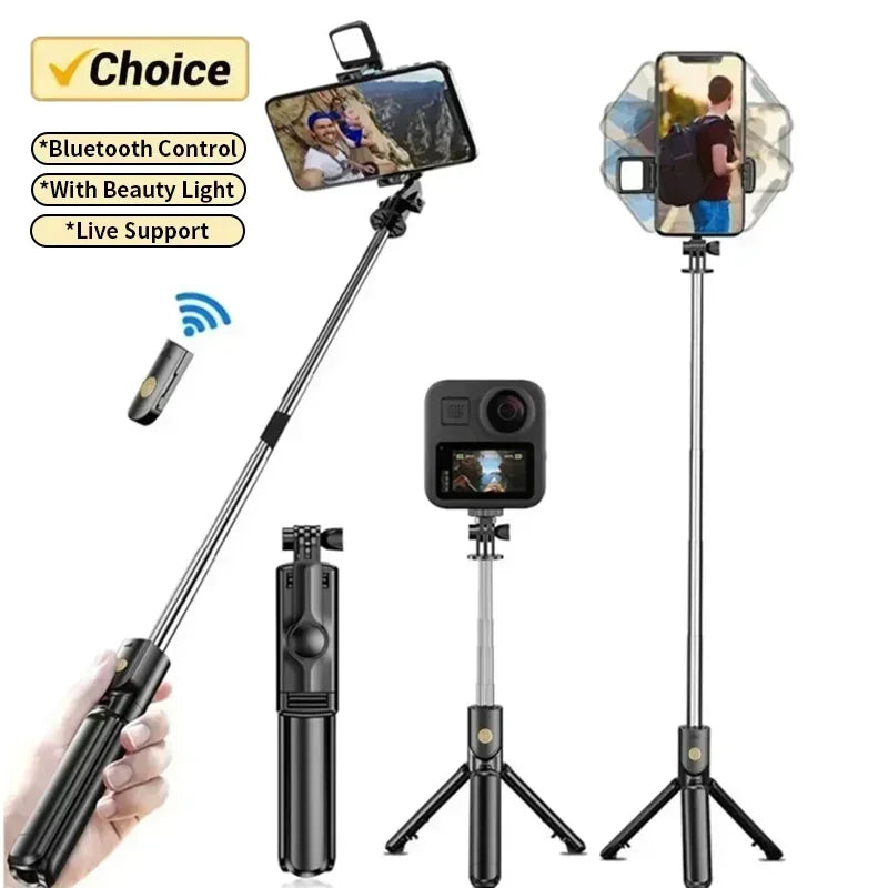 Selfie Stick Wireless Tripod Stand with Light Bluetooth Remote Extendable Tripod for iPhone Mobile Phone Tiktok Live Streaming