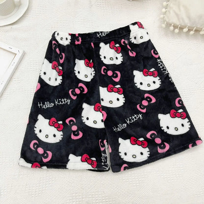 Sanrio Hello Kitty Y2k Kawaii Anime Flannel Pajamas Women'S Warm Woolen Cartoon Casual Home Pants Autumn Winter Fashion Trousers