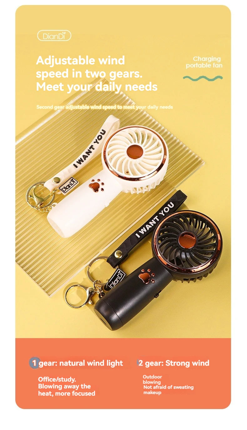 2024 Summer New Mini Mini Fan Cute Cartoon Portable Charging USB Handheld Fan Student Outdoor Fan