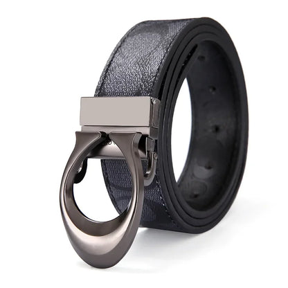 Fashion Light Luxury C-Headed Men's Double Sided Belt Cowhide Embossed Belt Business Belt Printing Daily Matching Jeans Belt